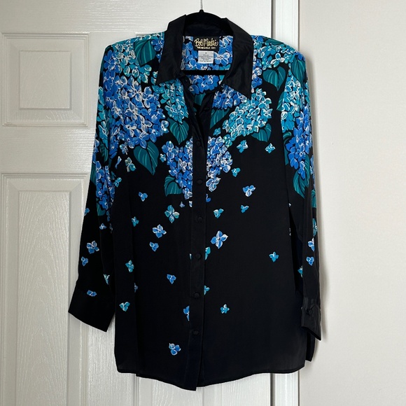 Bob Mackie Tops - Bob Mackie Vintage 100% Silk Jeweled Blouse Black Blue Size Medium M